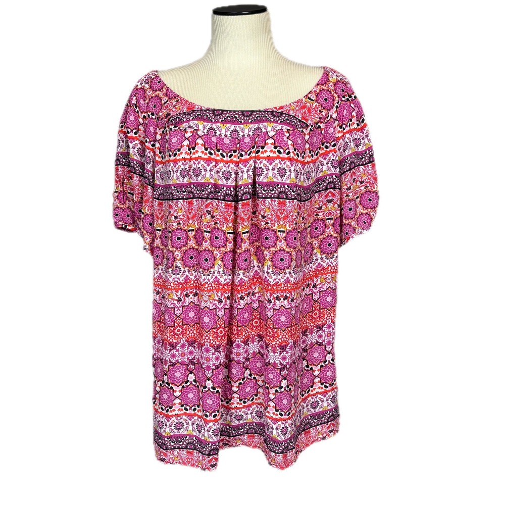 Floral Print Tunic Top Short Sleeve‎ Blouse Boho Festive Cottagecore Beach *READ